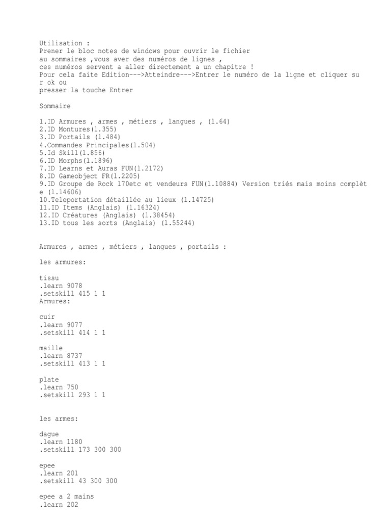 Commandes Mangos | PDF | Peuples de Warcraft