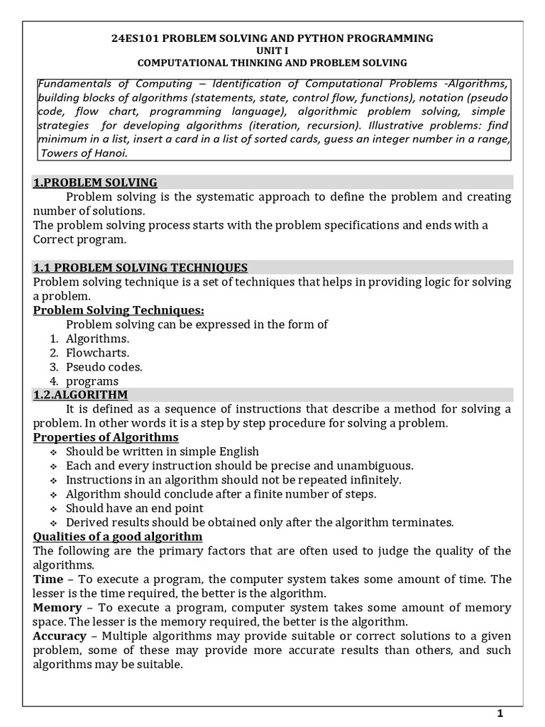 Unit 1 PSPP | PDF | Algorithms | Computer Program
