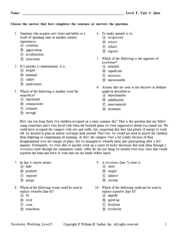 Exorbitant name level f unit 3 quiz pdf