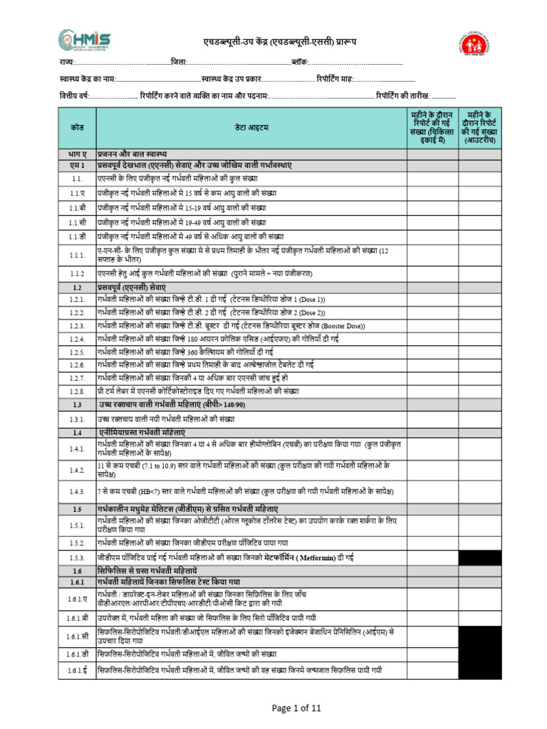 HSC Hindi HMIS Format 21.10.2023 V2.2-1 | PDF