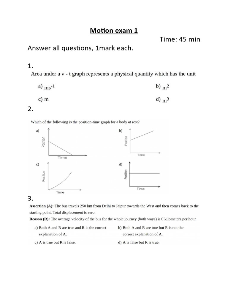 Motion Exam 1 | PDF