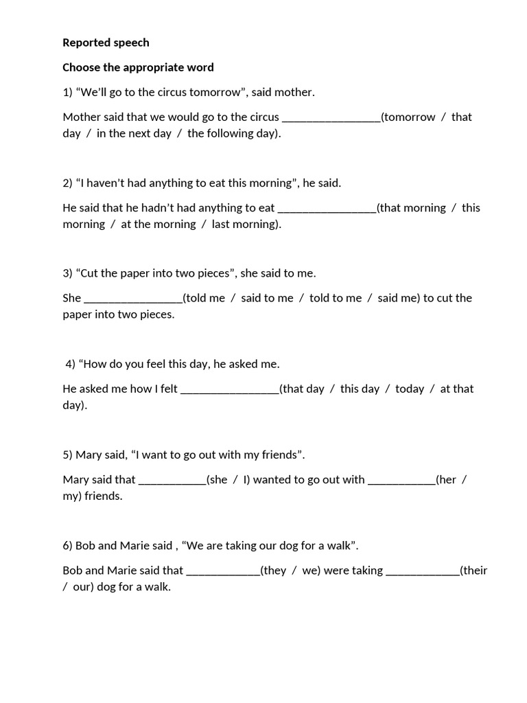 Reported Speech Exercises and Answers | PDF | Language Arts & Discipline