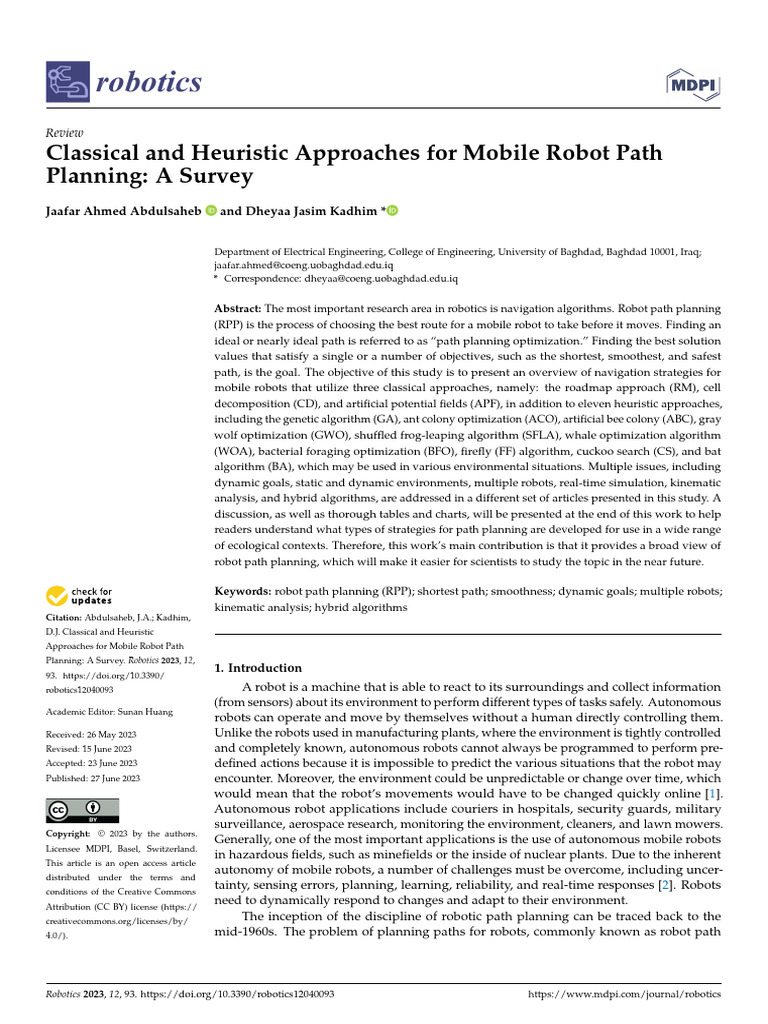 6 - Classical and Heuristic Approaches For Mobile Robot Path | PDF ...