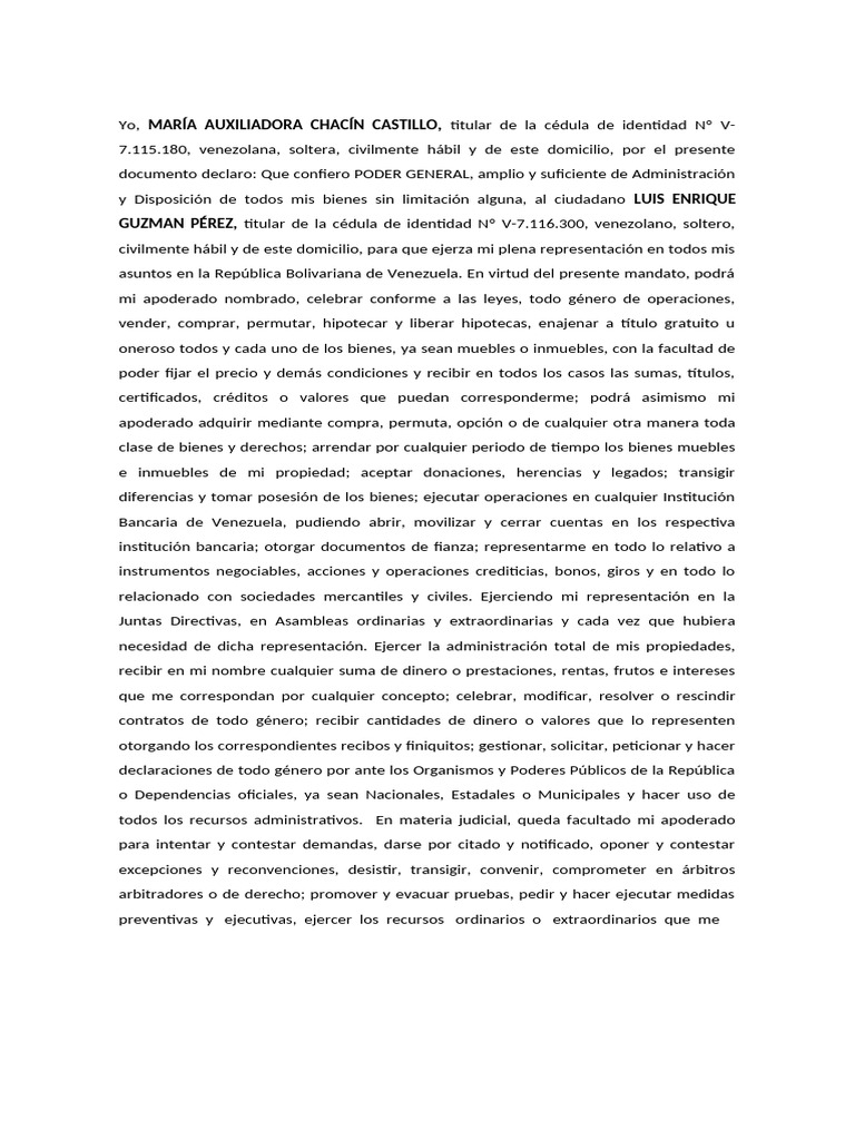 PODER GENERAL | PDF | Documento de identidad | Venezuela