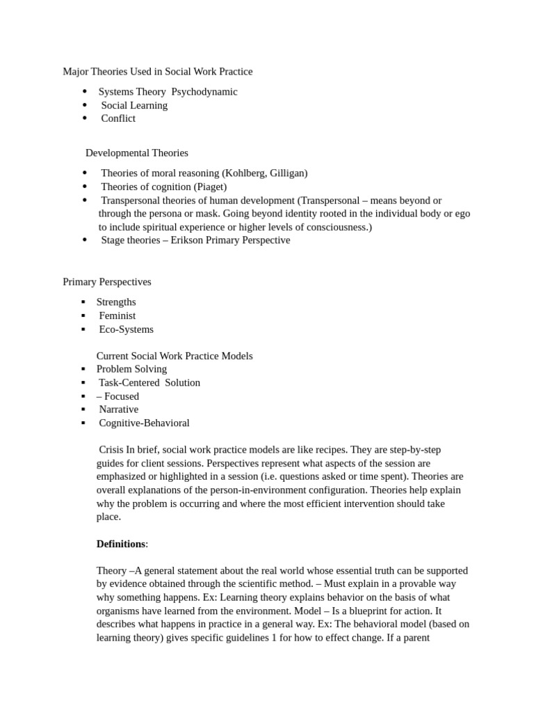 Key Theories in Social Work Practice | PDF | Psychotherapy | Emotions