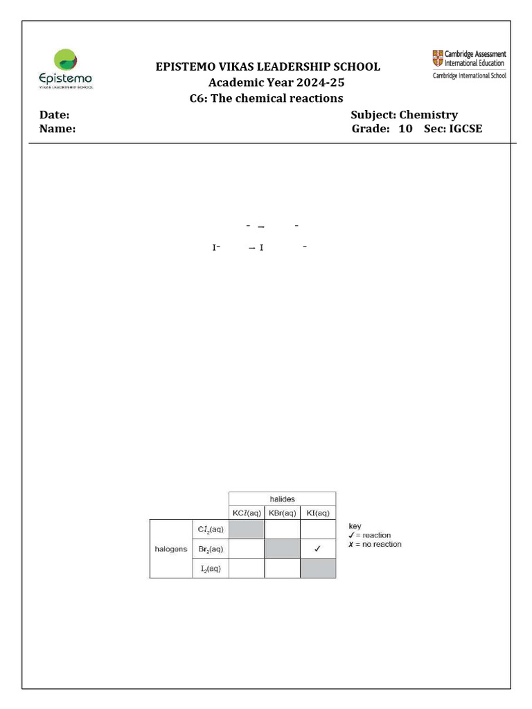 Ws Chemical Reactions Pdf Gr 10 Igcse 1 Pdf Precipitation