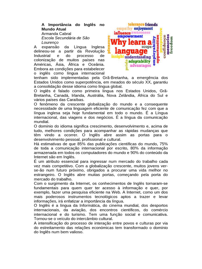 A Importância Da Lingua Inglesa No Mundo Atual – VWJHZ