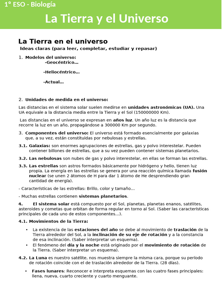 1.2 La Tierra y el Universo | PDF | Galaxia | Sistema solar