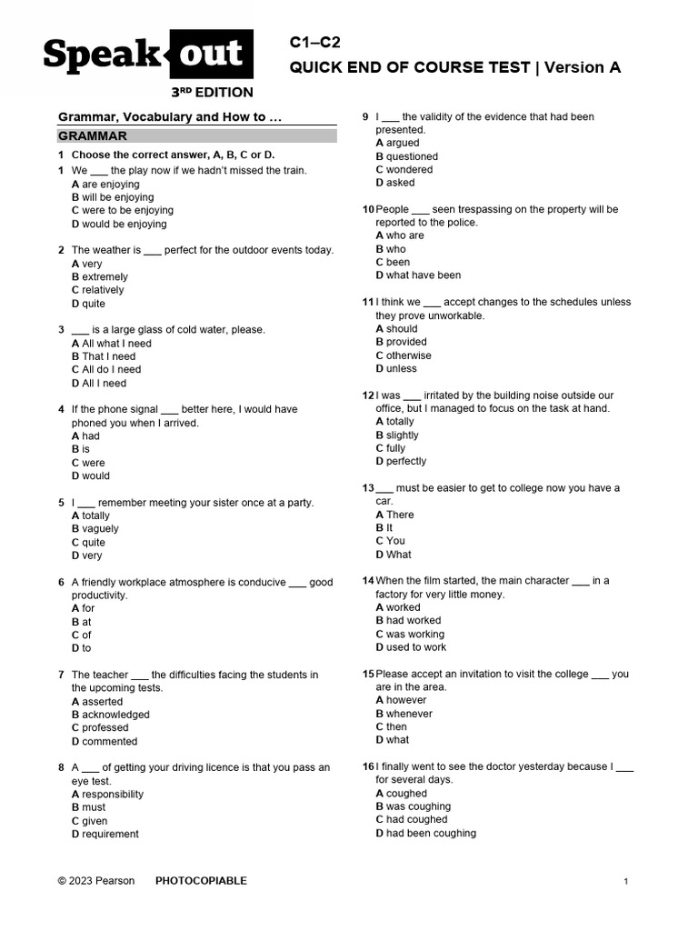 C1-C2 Quick End of Course Test | PDF