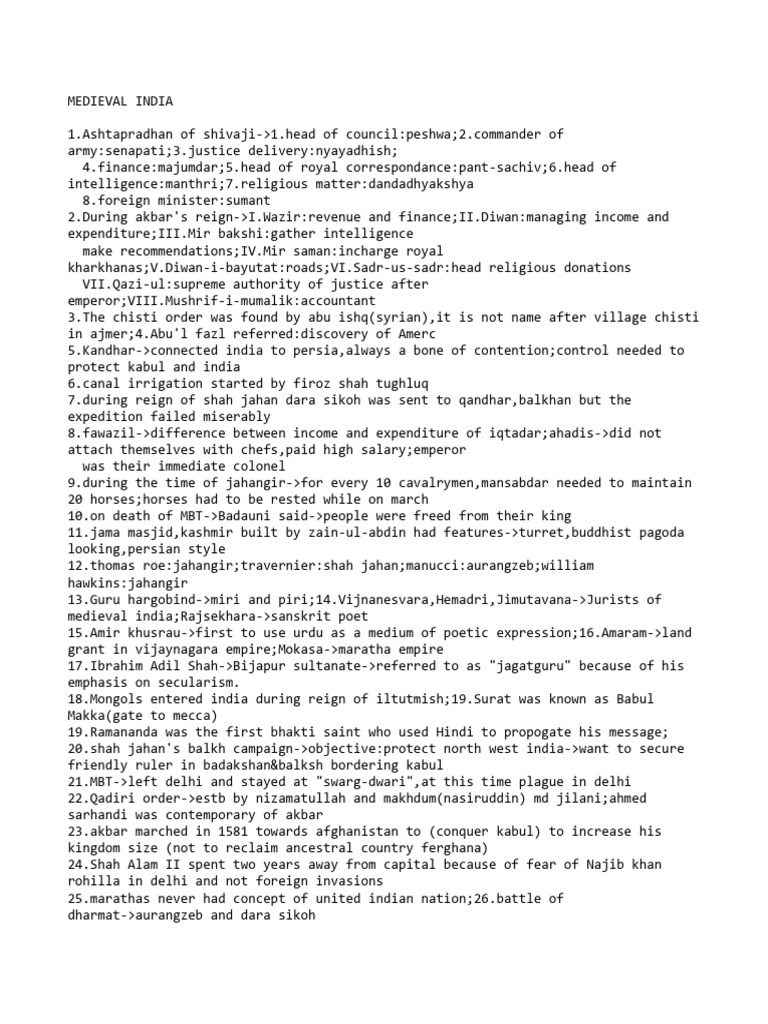 Medieval pyq points pdf