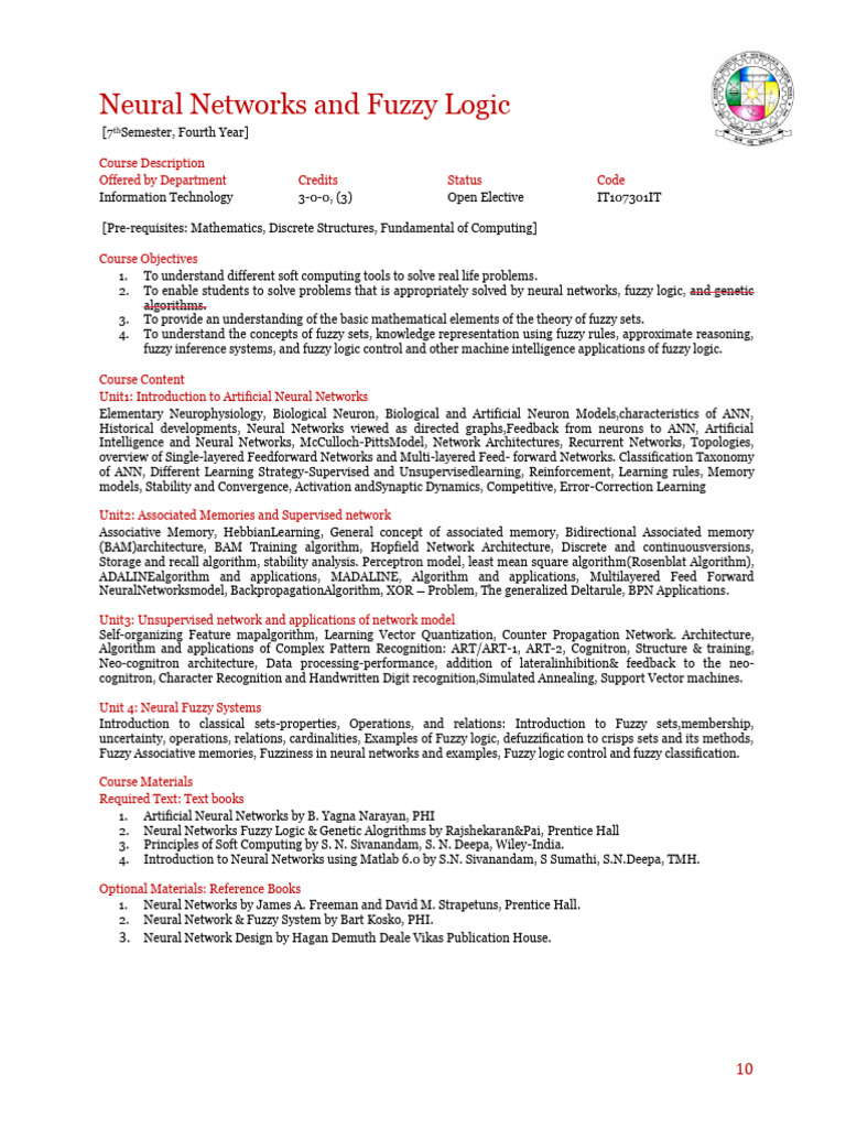 Neural Networks & Fuzzy Logic Course | PDF | Artificial Neural Network ...