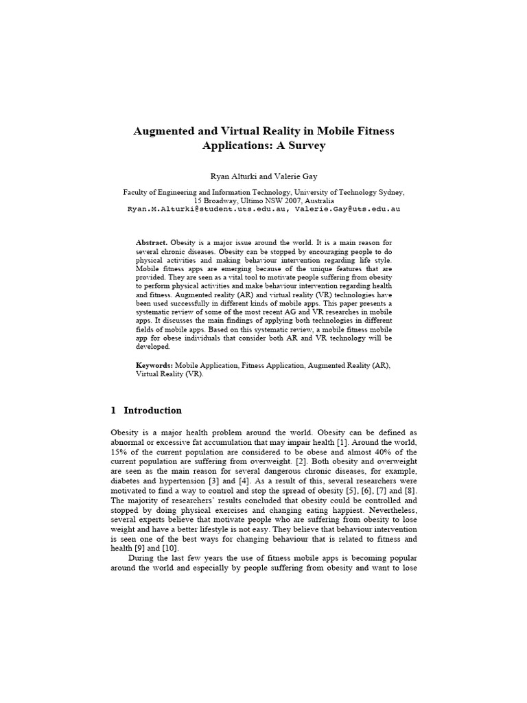 Augmented and Virtual Reality in Mobile Fitness Applications | PDF ...