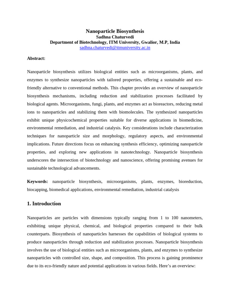 Eco-Friendly Nanoparticle Biosynthesis | PDF | Nanoparticle | Catalysis