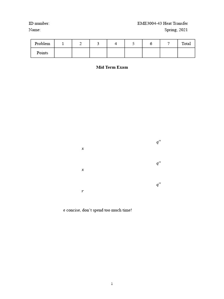 Midterm Exam: Heat Transfer Concepts | PDF | Heat | Heat Transfer