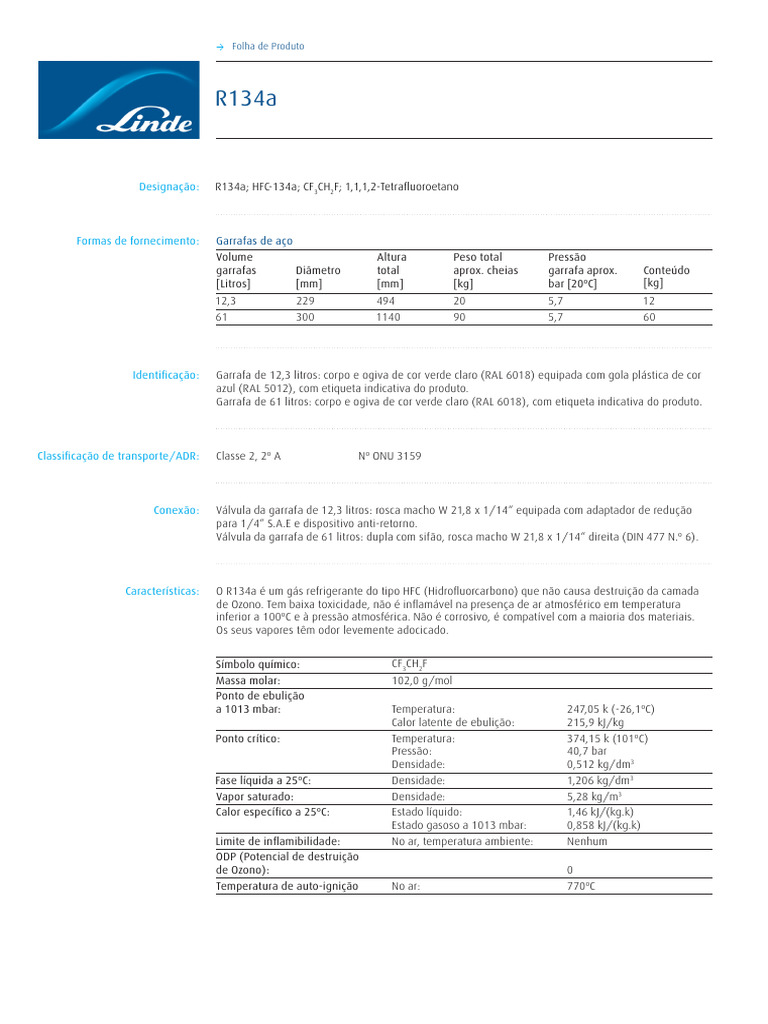 R134a: Características e Aplicações | PDF | Refrigeração | Ar condicionado