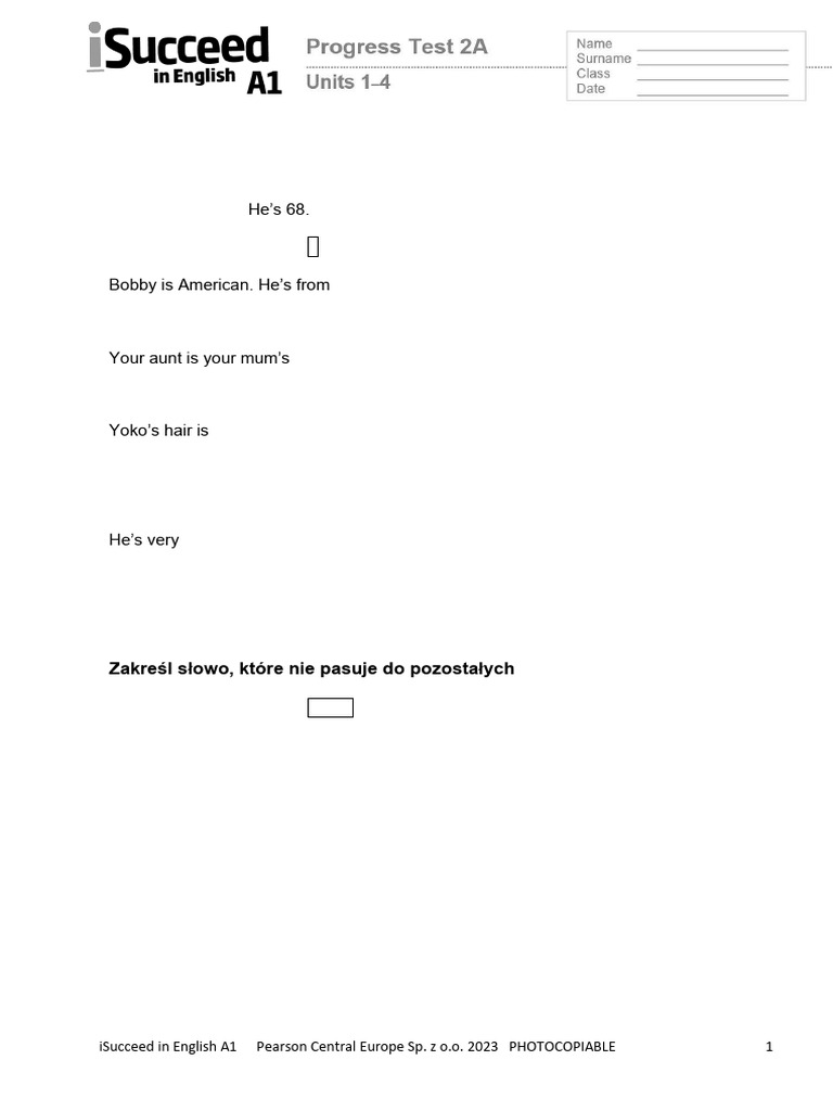 iSucceed in English A1 Unit 1 Test | PDF