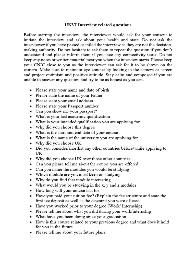 UKVI Interview Questions Guide | PDF | Fee | Visa Inc.