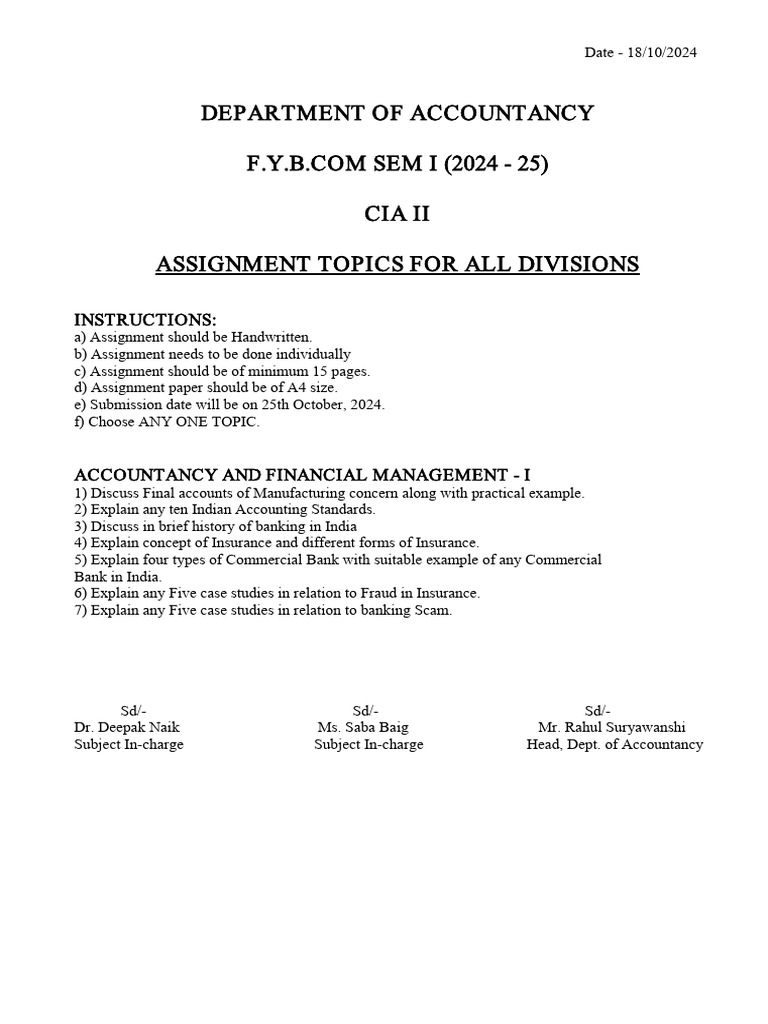 Fybcom Sem I CIA II 2024-25 | PDF | Business Economics | Accounting