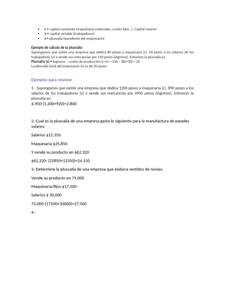 Ejemplos de Plusvalia | PDF | Métodos y materiales de enseñanza ...