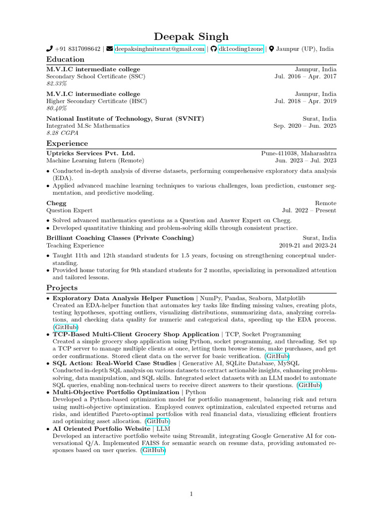 Deepak Singh: Education | PDF | Sql | Data Analysis