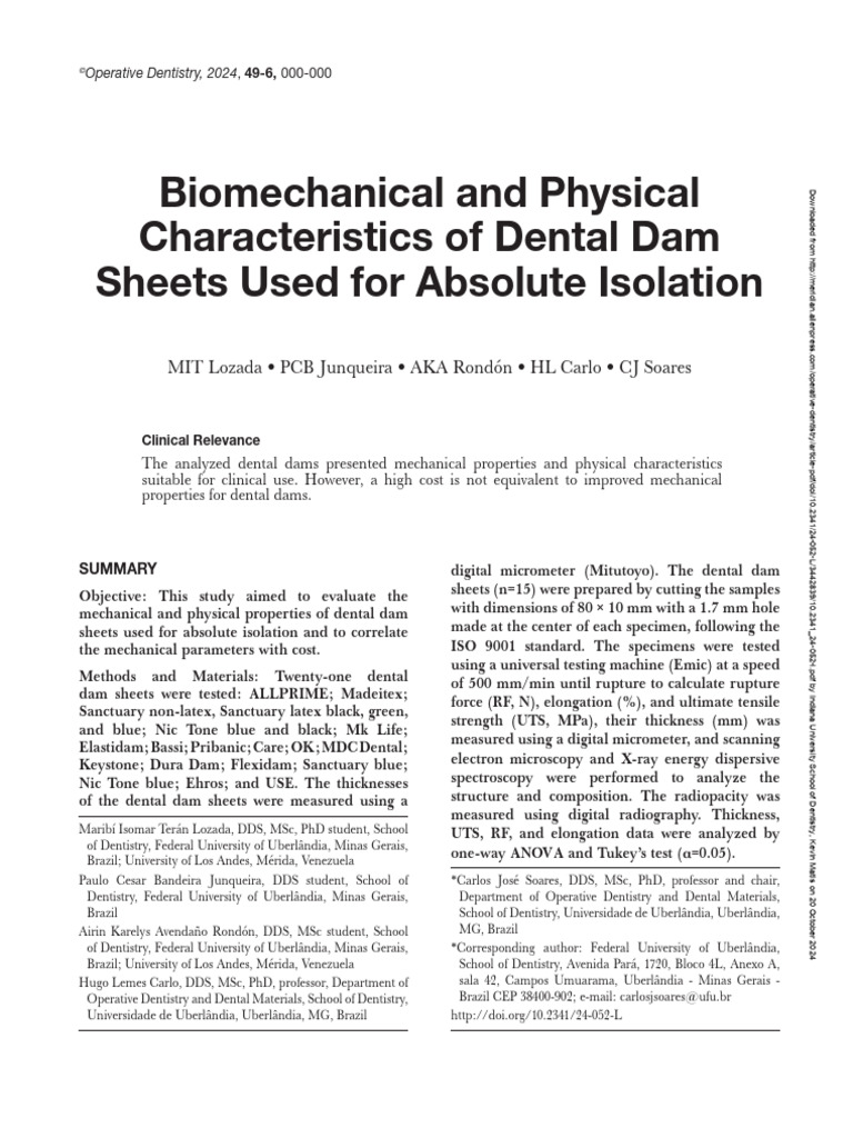Biomechanical and Physical Characteristics of Dental Dam Sheets Used ...