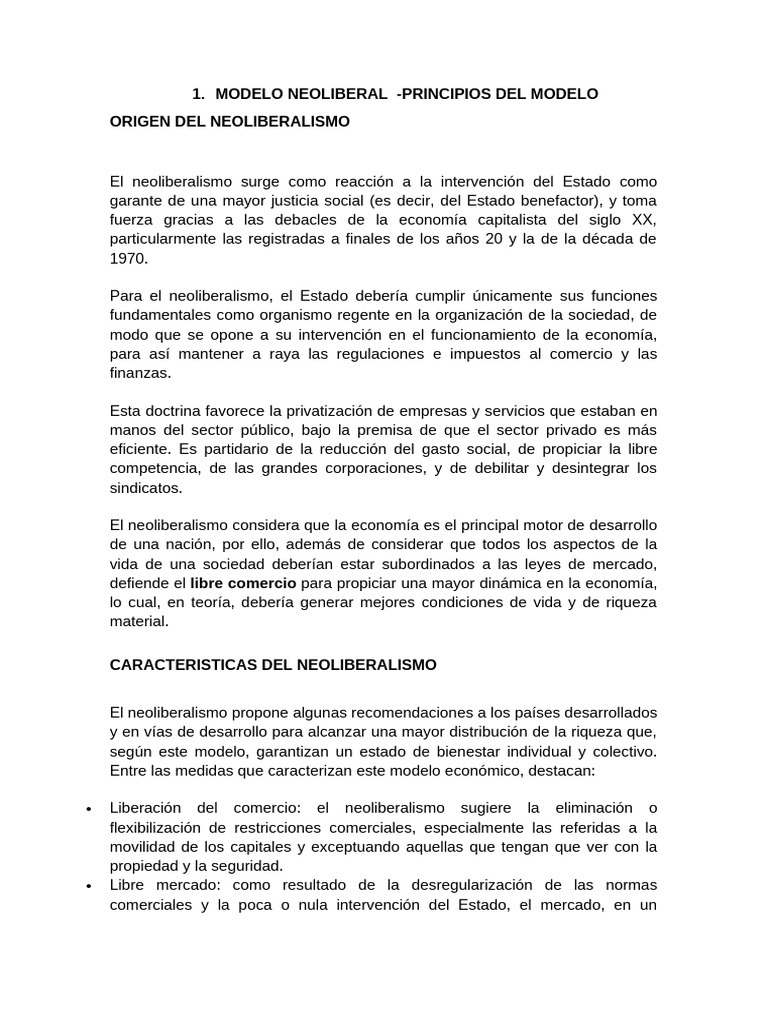 Taller MODELO NEOLIBERAL-principios-aplicacion 6 | PDF | Neoliberalismo ...