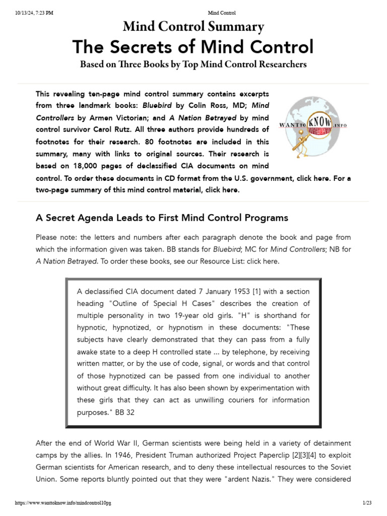 CIA Mind Control Programs Overview | PDF | Freedom Of Information Act ...