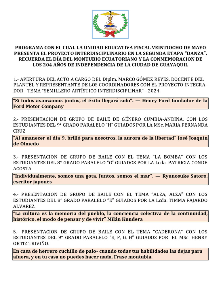 PROGRAMA POR EL DÍA 9 DE OCTUBRE - 2024 - Compressed | PDF
