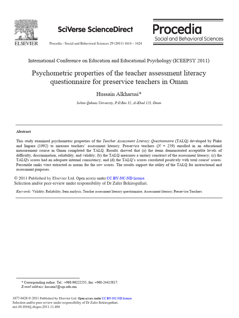 Teacher Assessment Literacy in Oman | PDF | Educational Assessment ...
