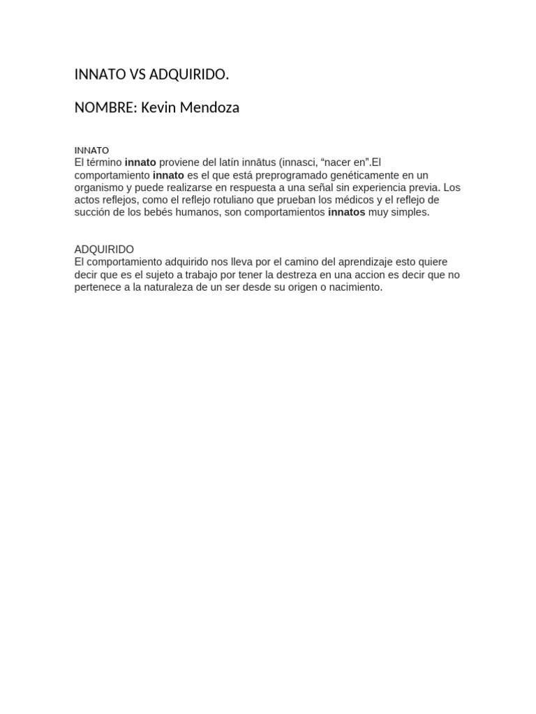 Innato Vs Adquirido | PDF | Relaciones personales, crianza y desarrollo ...