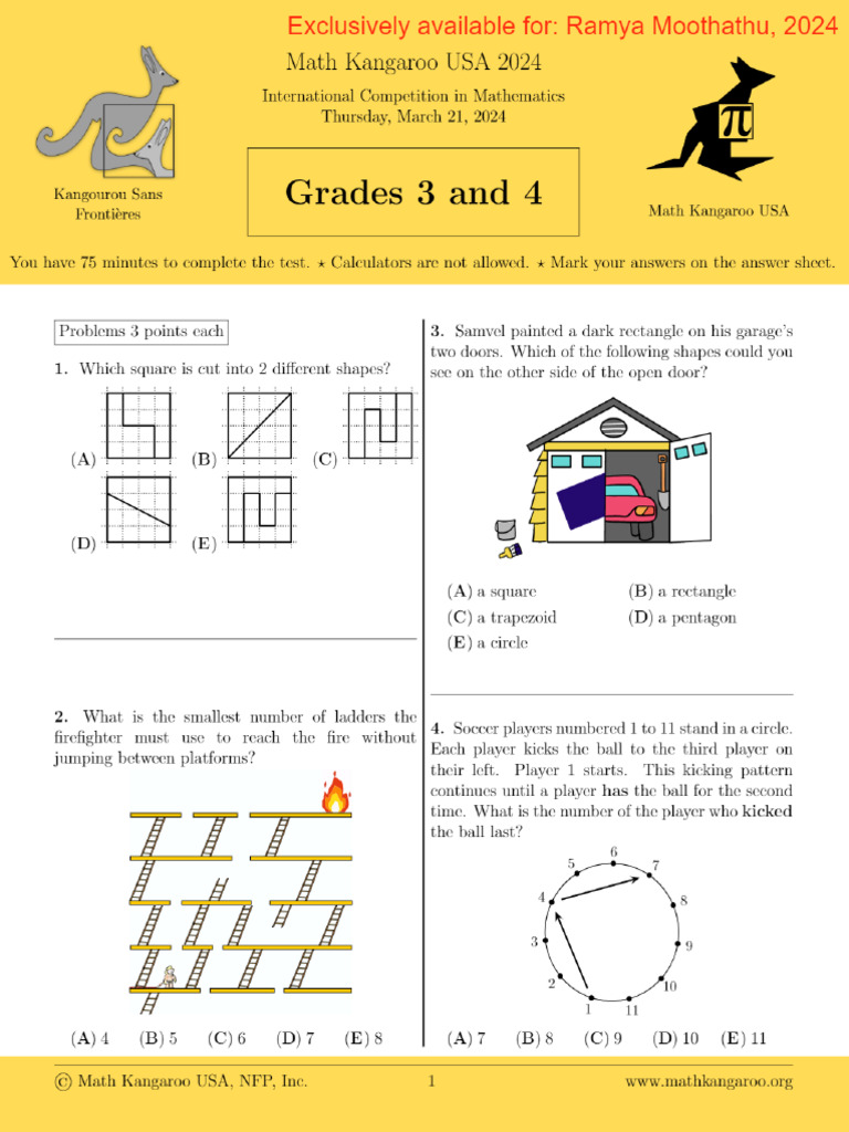 MathKangaroo 2024 Questions Grades 3&4 | PDF