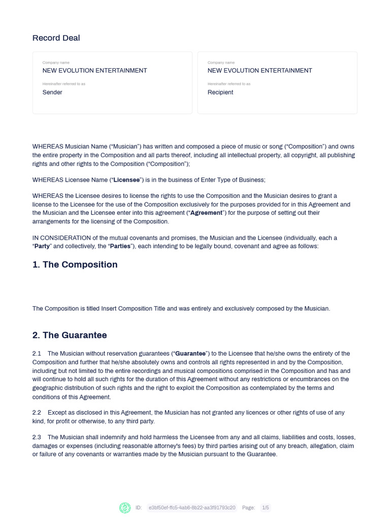 Record Deal | PDF | License | Indemnity