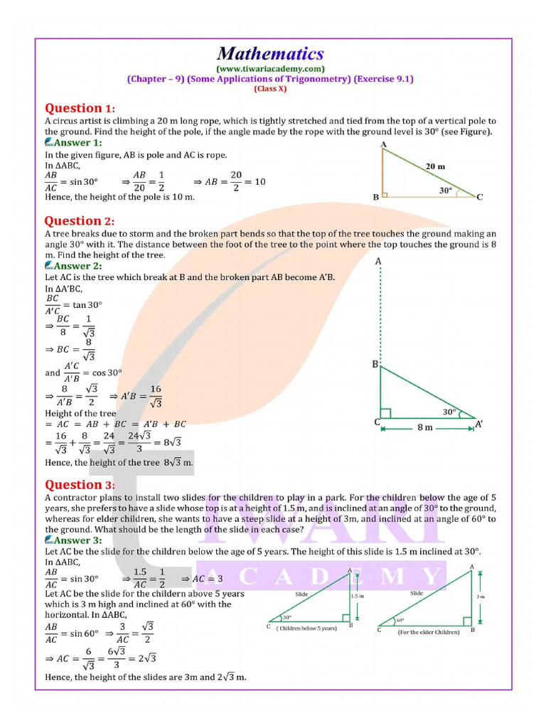 10 Maths Exercise 9 1 | PDF