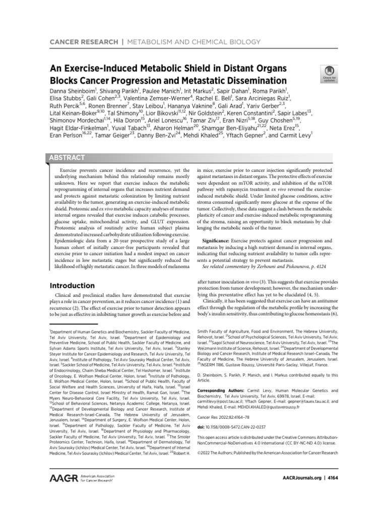 Exercise Induced Metabolic Shield Blocks Cancer | PDF | Metastasis | Cancer