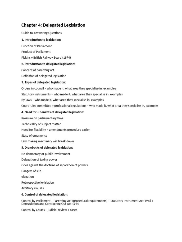 Chapter 4 - Delegated Legislations | PDF | Parliament Of The United ...