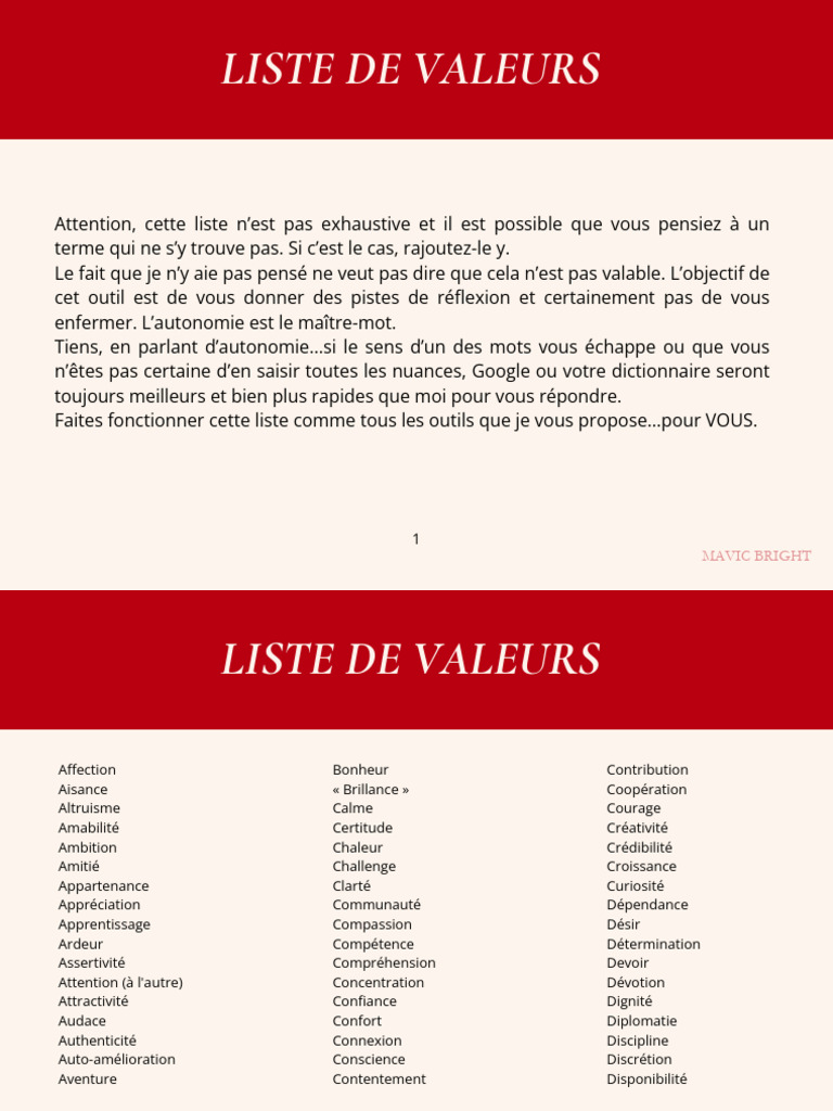 Liste des valeurs essentielles | PDF | Vertu | Psychologie