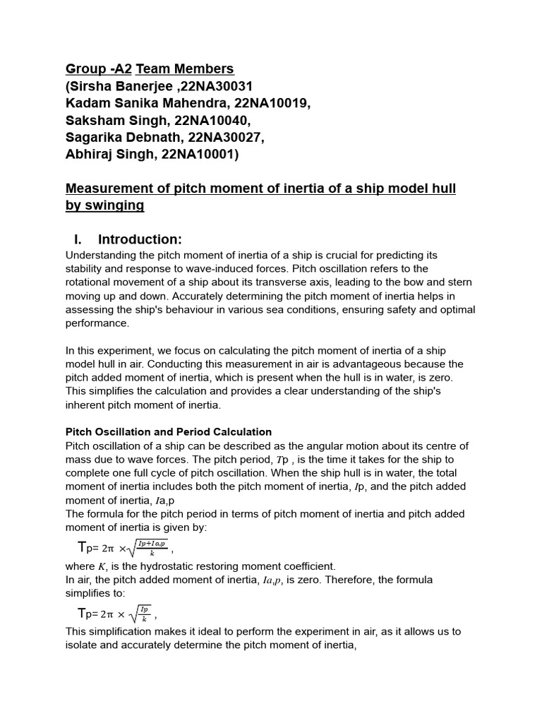OE Lab - Pitch Moment of Inertia of Ship Hull | PDF | Weight | Rotation
