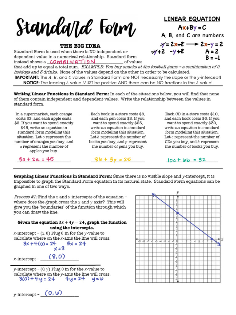 3 5+Standard+Form+Notes+Complete-1+ | PDF | Applied Mathematics | Equations