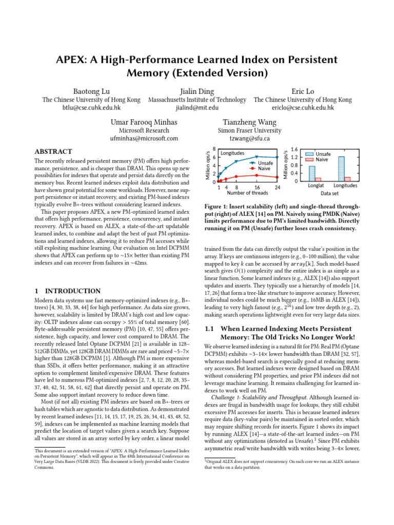 APEX: A High-Performance Learned Index On Persistent Memory (Extended ...