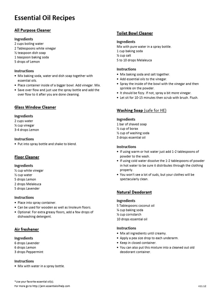 Essential Oil Recipes - doTERRA - PDF Room | PDF | Sodium Bicarbonate ...