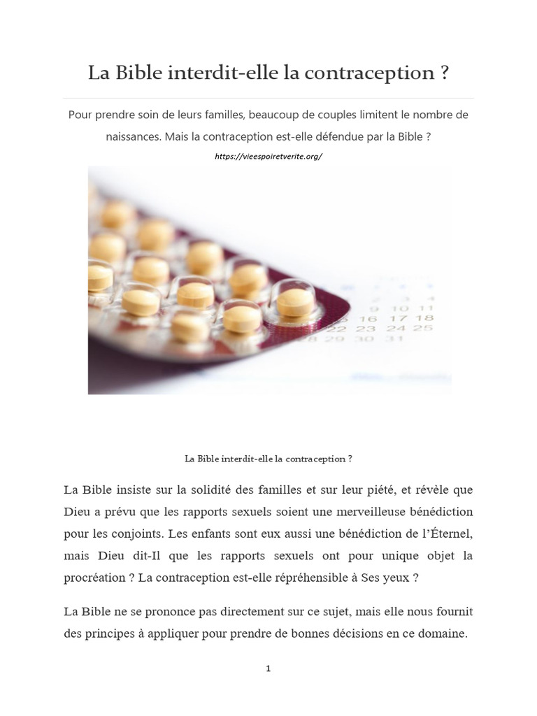Contraception et Bible : Ce qu'elle dit | PDF | Dieu | Planning familial