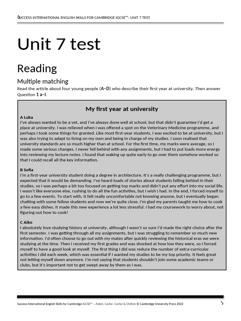 Igcse Success 5th Tr U7 Test Pdf