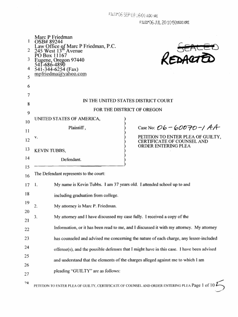 Kevin Tubbs Guilty Plea Petition | PDF | United States Federal ...
