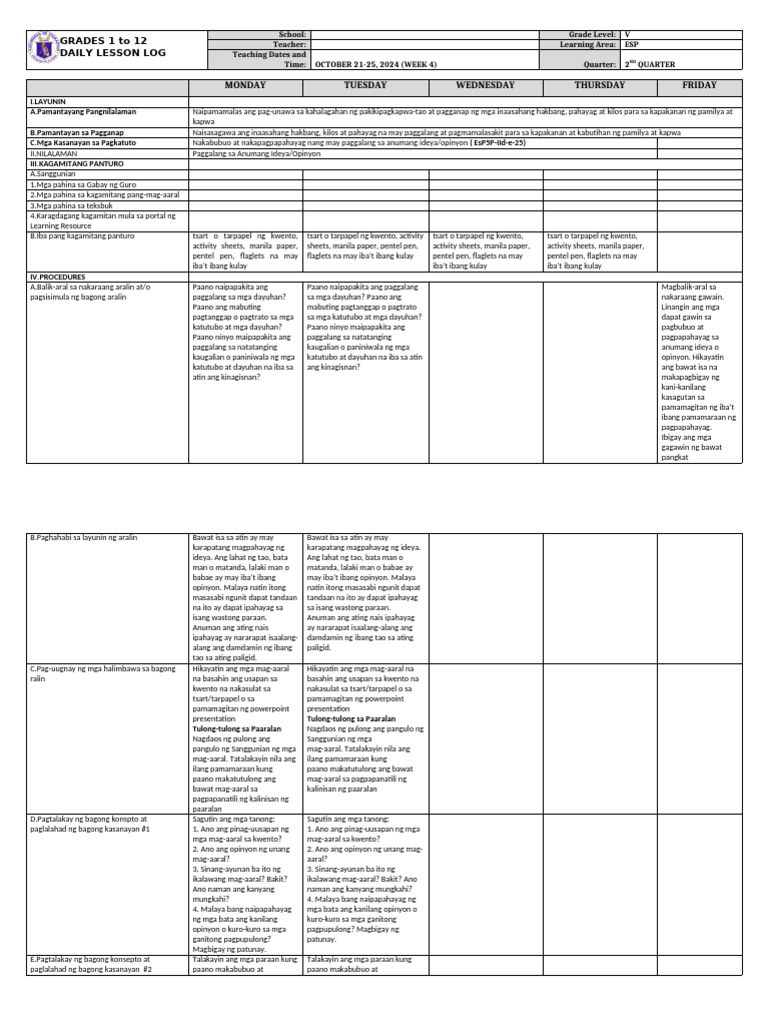 DLL - Esp 5 - Q2 - W4 | PDF