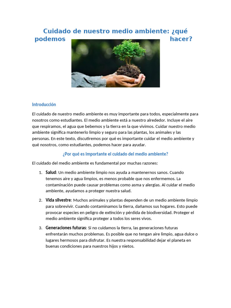 Cuidado del Medio Ambiente para Estudiantes | PDF | Residuos | Entorno ...