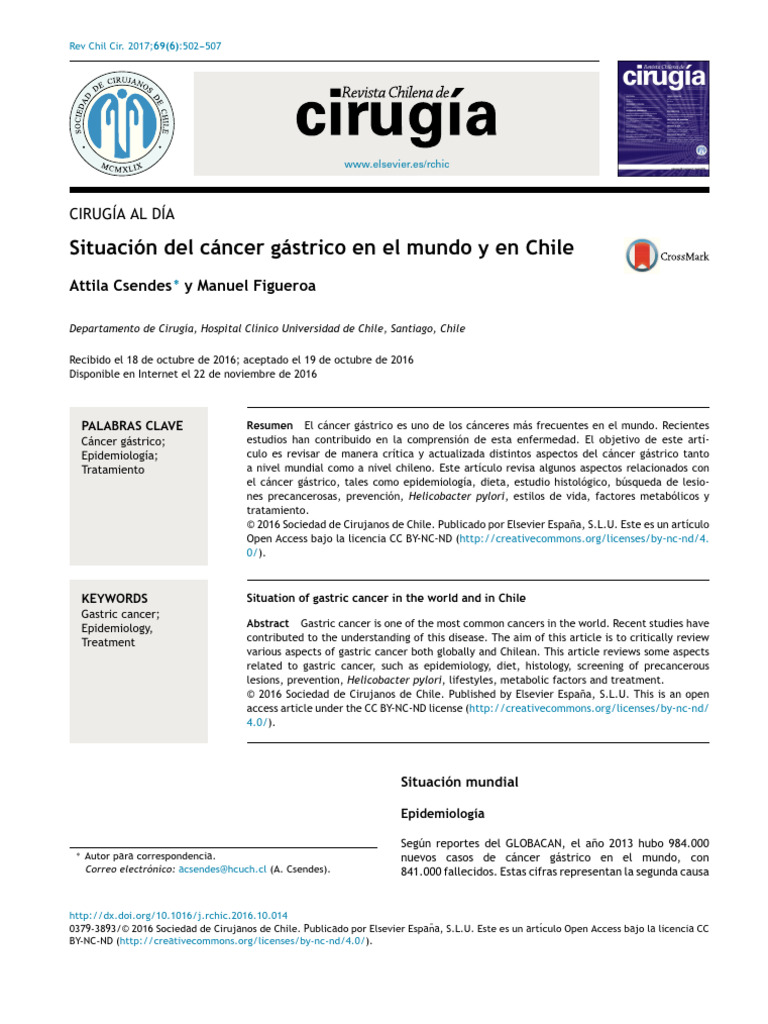 Situación Del Cancer Gastrico En Mundo Y En Chile Pdf Cáncer Carne
