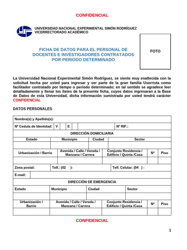 Ficha de Datos para Docentes Contratados | PDF