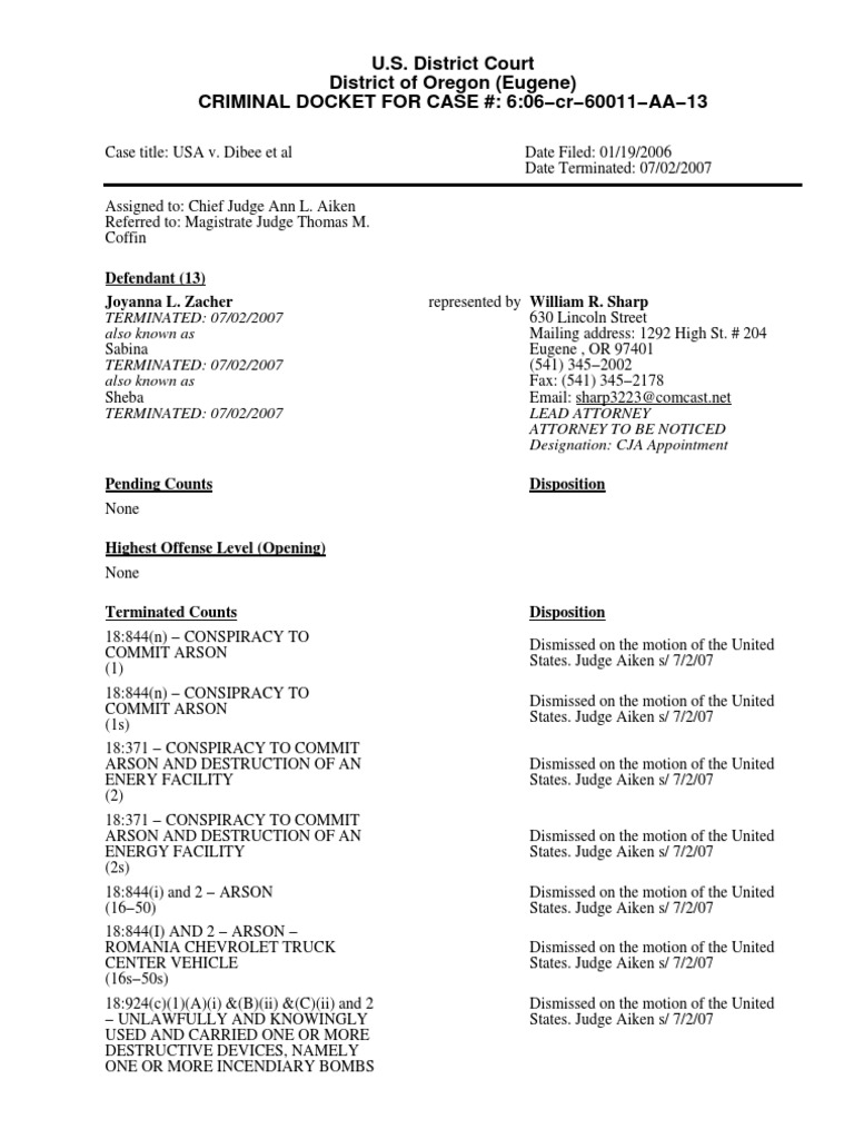 U.S. District Court District of Oregon (Eugene) CRIMINAL DOCKET FOR ...