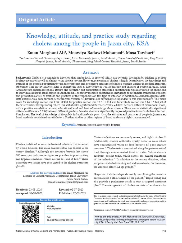 Knowledge, Attitude, and Practice Study Regarding.21 | PDF | Cholera ...