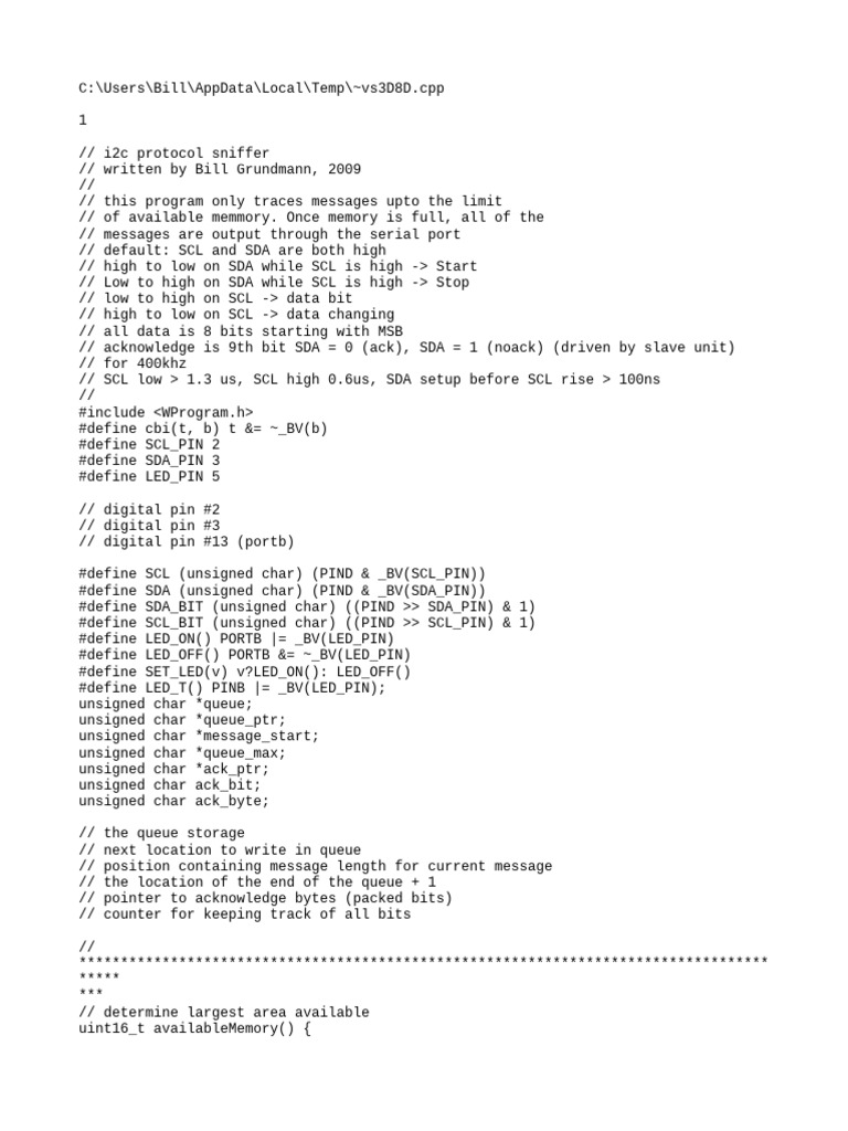 I2C Protocol Sniffer Code Example | PDF | Pointer (Computer Programming ...